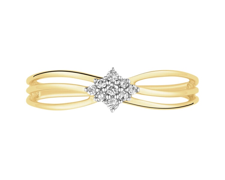 9 K Rhodium-Plated Yellow Gold Ring with Diamonds - 0,05 ct - fineness 9 K