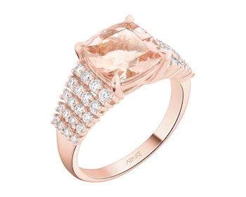 Prsten z růžového zlata s brilianty a morganitem - ryzost 750