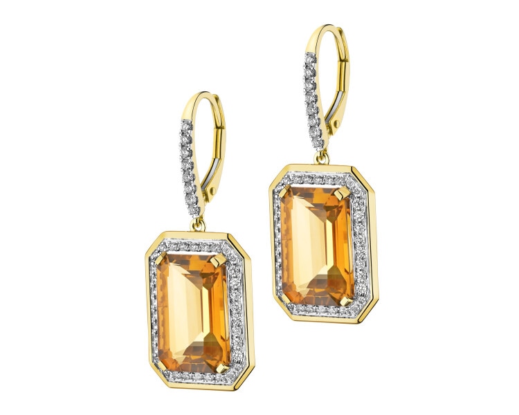 14 K Rhodium-Plated Yellow Gold Dangling Earring - fineness 14 K