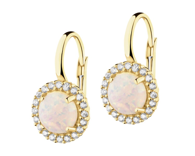 8 K Yellow Gold Dangling Earring with Opalite