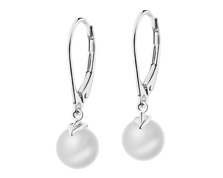 14 K Rhodium-Plated White Gold Dangling Earring with Pearl