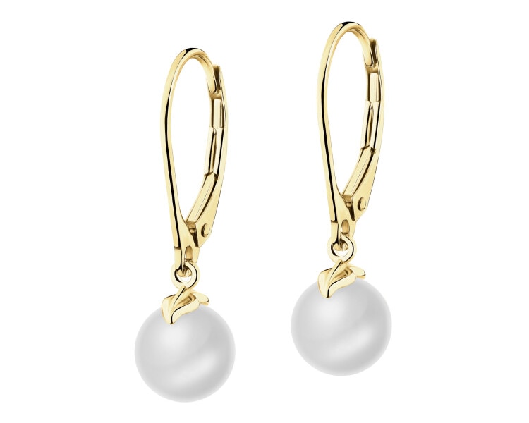 8 K Yellow Gold Dangling Earring with Pearl