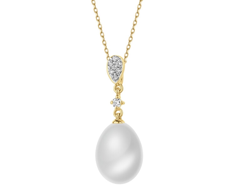 White gold pendant with brilliants and pearl - fineness 14 K