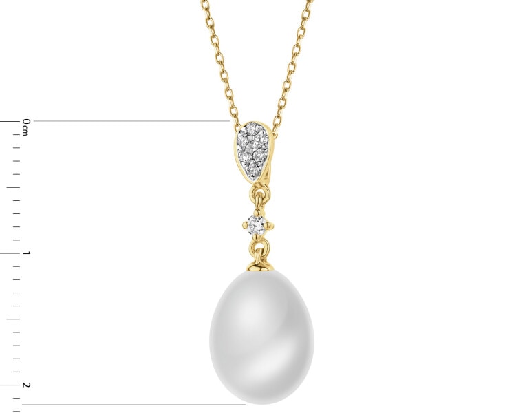 White gold pendant with brilliants and pearl - fineness 14 K