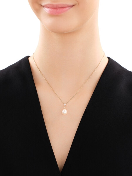 White gold pendant with brilliants and pearl - fineness 14 K