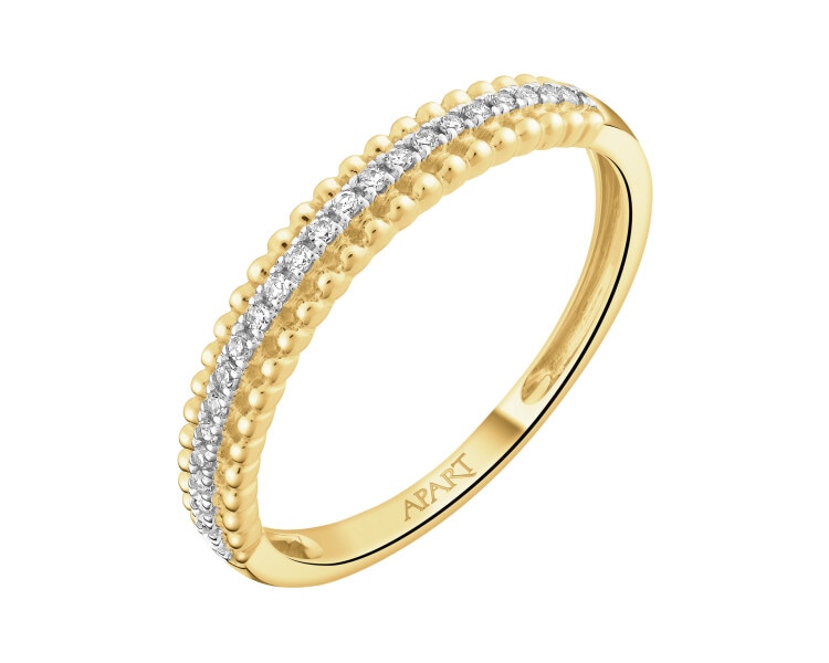 9 K Rhodium-Plated Yellow Gold Ring with Diamonds - 0,06 ct - fineness 9 K