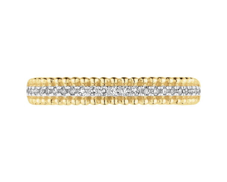 9 K Rhodium-Plated Yellow Gold Ring with Diamonds - 0,06 ct - fineness 9 K