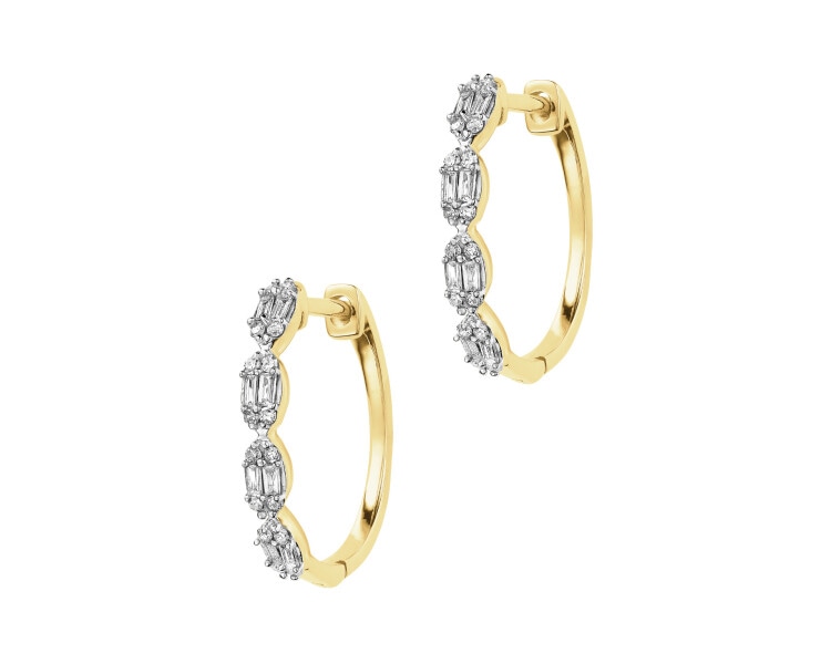 14 K Rhodium-Plated Yellow Gold Earrings - 0,15 ct - fineness 14 K