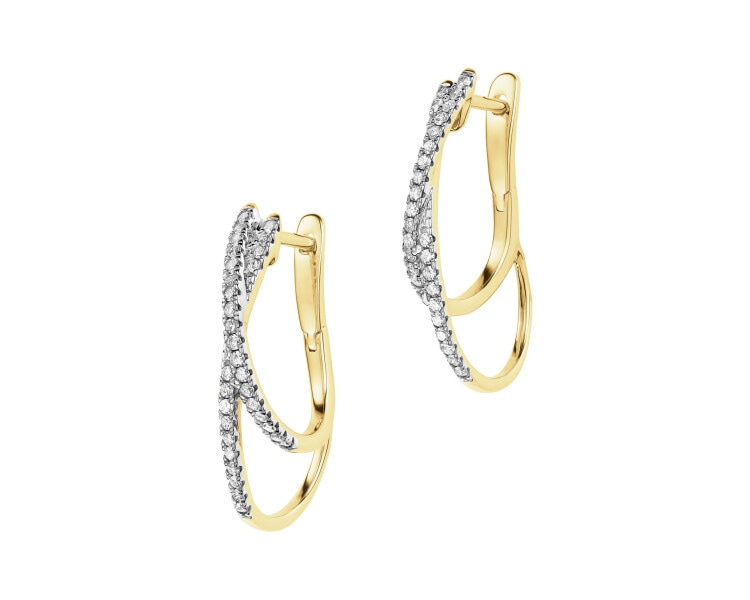 14 K Rhodium-Plated Yellow Gold Earrings with Diamonds - 0,25 ct - fineness 14 K