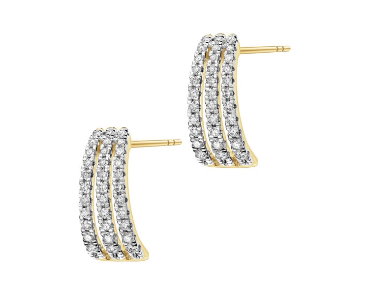 14 K Rhodium-Plated Yellow Gold Earrings with Diamonds - 0,50 ct - fineness 14 K