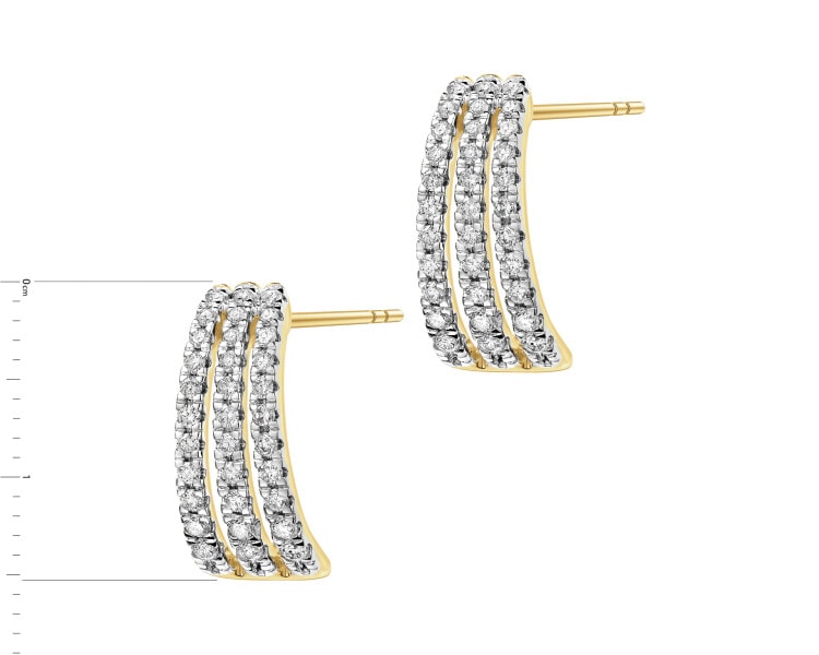 14 K Rhodium-Plated Yellow Gold Earrings with Diamonds - 0,50 ct - fineness 14 K