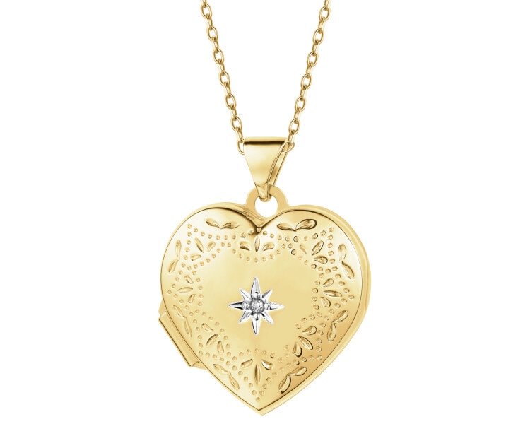 14 K Rhodium-Plated Yellow Gold Pendant with Diamond - 0,005 ct - fineness 14 K