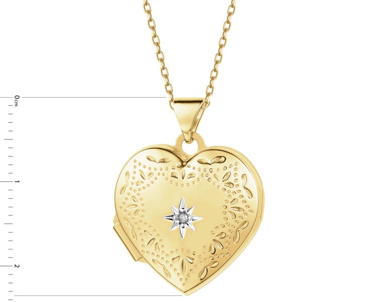 14 K Rhodium-Plated Yellow Gold Pendant with Diamond - 0,005 ct - fineness 14 K