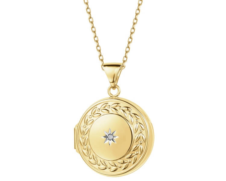 9 K Rhodium-Plated Yellow Gold Pendant with Diamond - 0,005 ct - fineness 9 K