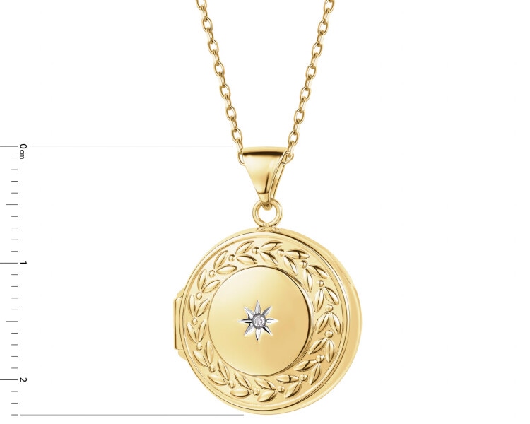 9 K Rhodium-Plated Yellow Gold Pendant with Diamond - 0,005 ct - fineness 9 K