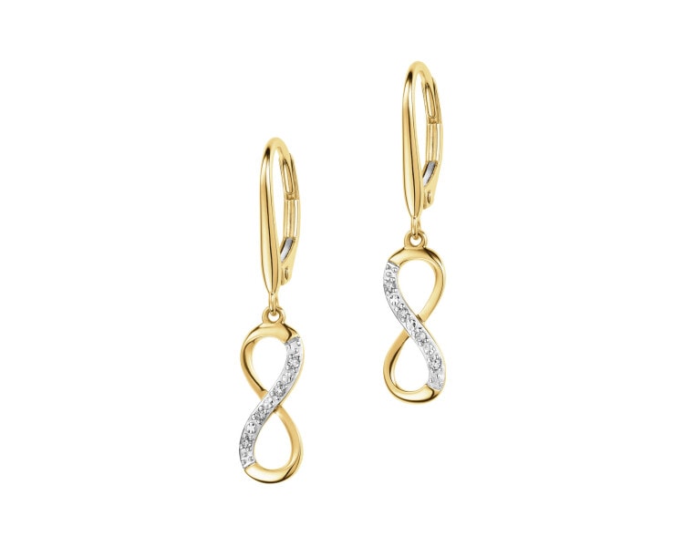 9 K Rhodium-Plated Yellow Gold Dangling Earring with Diamonds - 0,03 ct - fineness 9 K