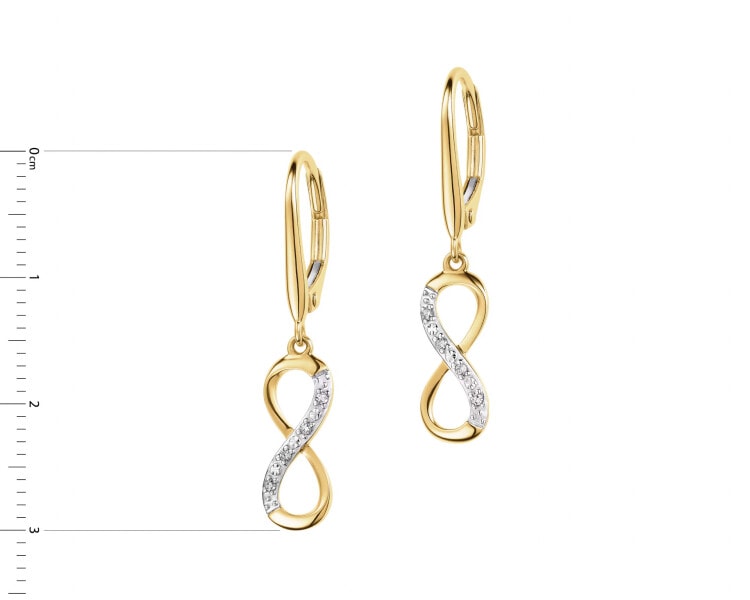 9 K Rhodium-Plated Yellow Gold Dangling Earring with Diamonds - 0,03 ct - fineness 9 K