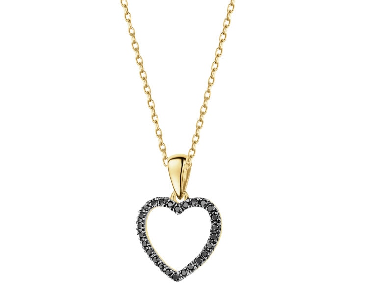 585 Yellow Gold Ruthenium-Plated Pendant with Black Diamond, Treateds - fineness 585