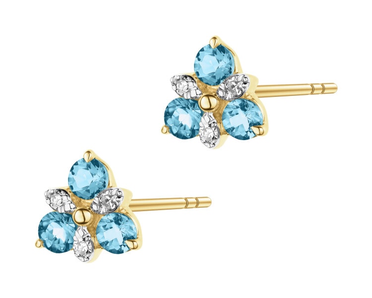 9 K Rhodium-Plated Yellow Gold Earrings - fineness 9 K