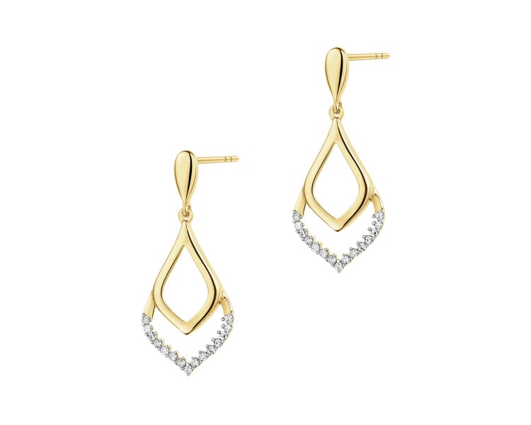 14 K Rhodium-Plated Yellow Gold Earrings with Diamonds - 0,10 ct - fineness 14 K