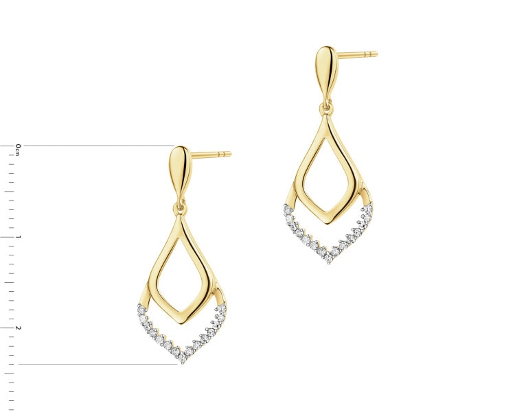 14 K Rhodium-Plated Yellow Gold Earrings with Diamonds - 0,10 ct - fineness 14 K