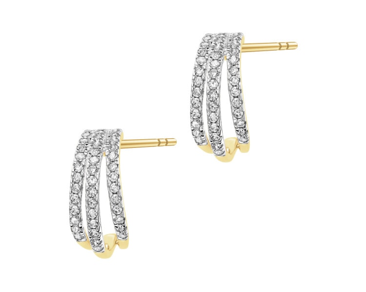 14 K Rhodium-Plated Yellow Gold Earrings with Diamonds - 0,20 ct - fineness 14 K