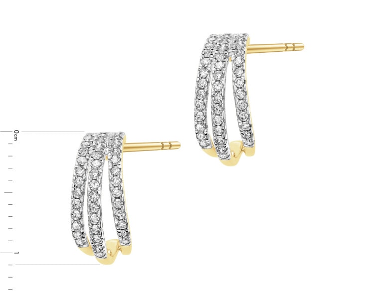 14 K Rhodium-Plated Yellow Gold Earrings with Diamonds - 0,20 ct - fineness 14 K