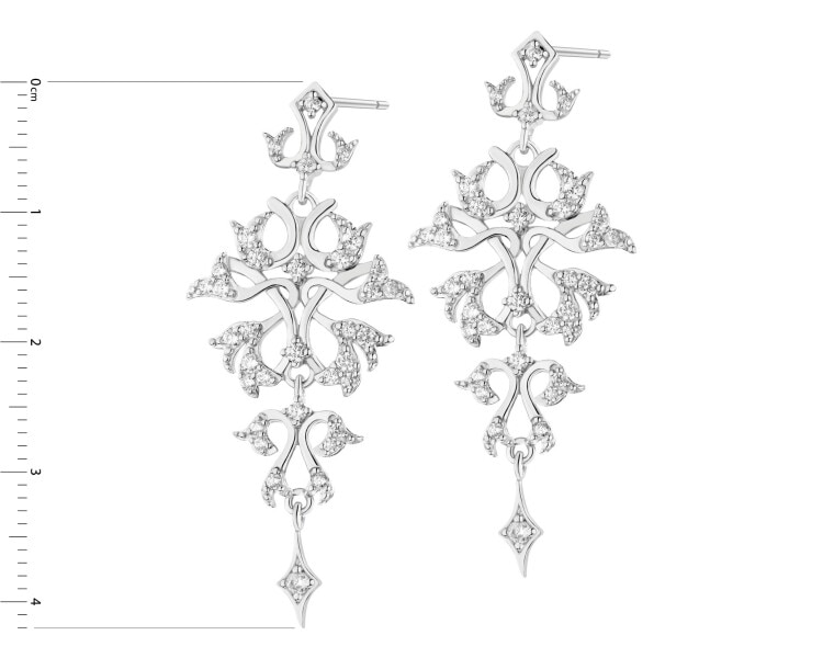 Rhodium Plated Silver Dangling Earring with Cubic Zirconia