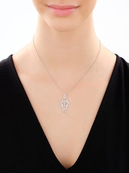 Rhodium Plated Silver Pendant with Cubic Zirconia