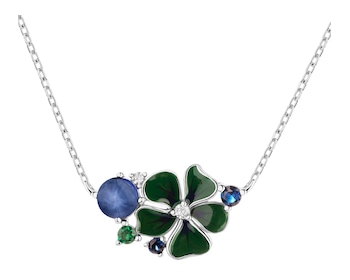 Stříbrný náhrdelník se zirkony, broušeným sklem a smaltem - květ