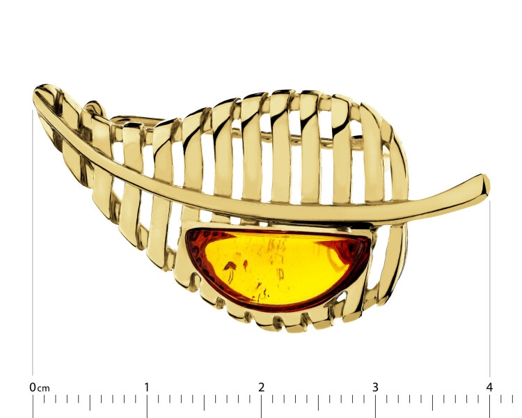Gold-Plated Silver Brooch with Amber