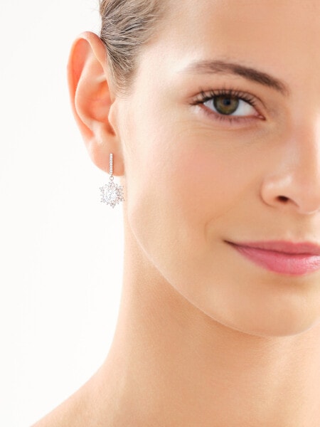 Rhodium Plated Silver Dangling Earring with Cubic Zirconia