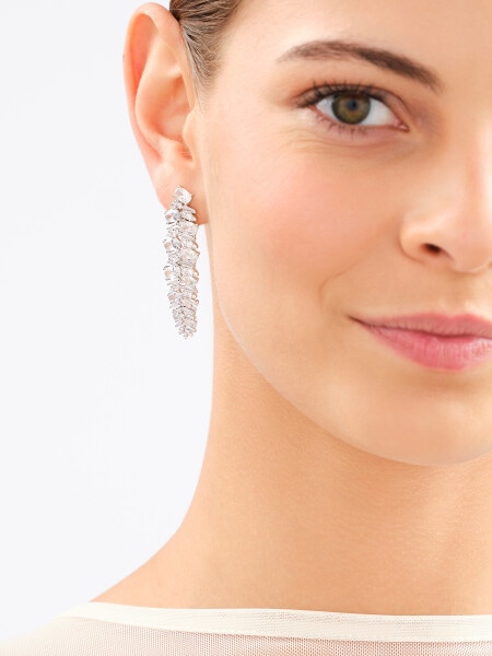 Rhodium Plated Silver Dangling Earring with Cubic Zirconia