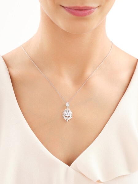 Rhodium Plated Silver Pendant with Cubic Zirconia