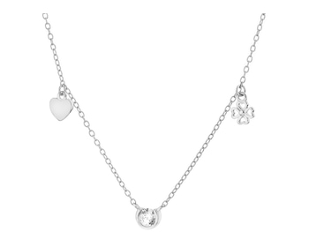 Stříbrný náhrdelník se zirkonem - čtyřlístek, srdce