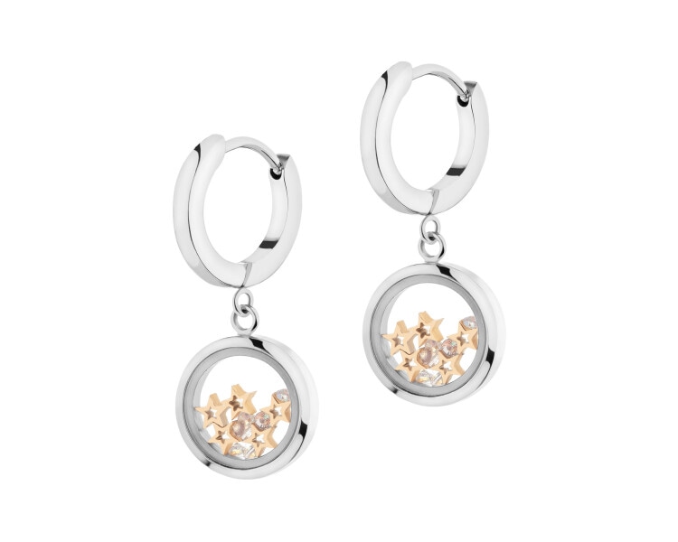Stainless Steel Dangling Earring with Cubic Zirconia