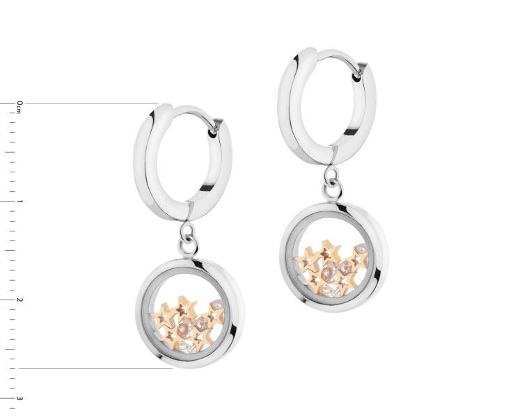 Stainless Steel Dangling Earring with Cubic Zirconia