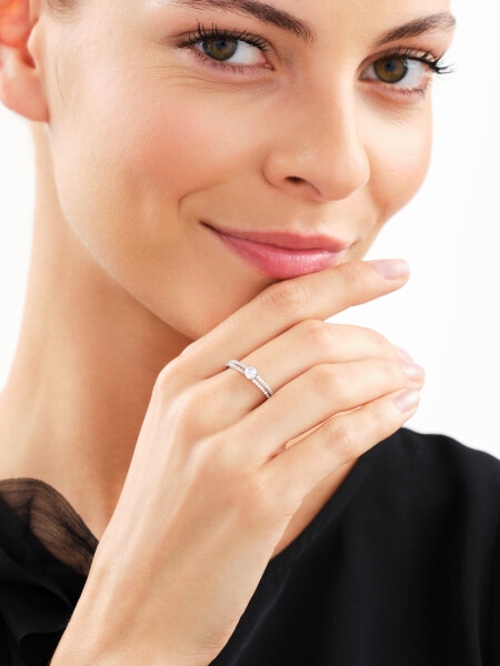 Rhodium Plated Silver Ring with Cubic Zirconia