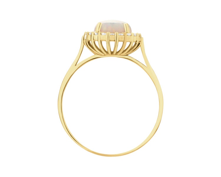 Złoty pierścionek z opalitem i cyrkoniami