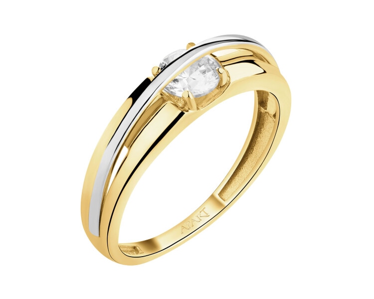 14 K Rhodium-Plated Yellow Gold Ring with Cubic Zirconia