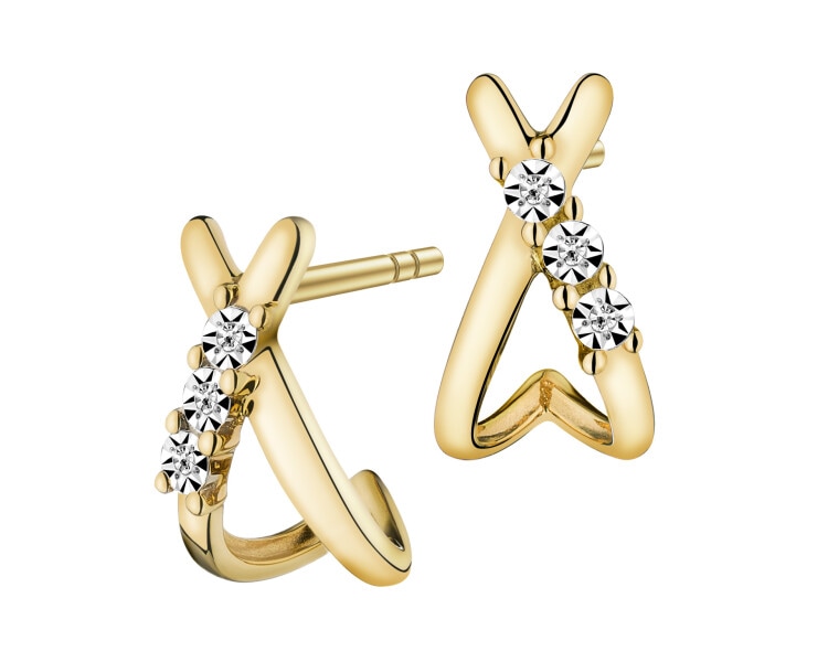 9 K Rhodium-Plated Yellow Gold Earrings with Diamonds - 0,01 ct - fineness 9 K