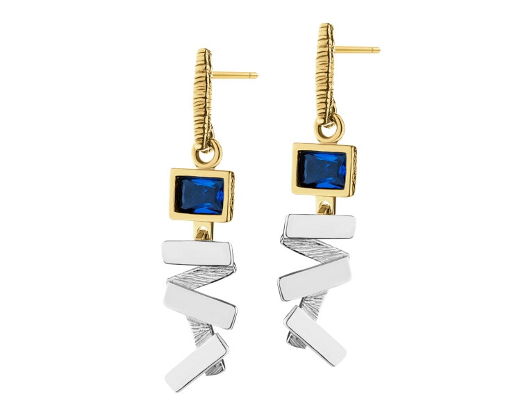 Rhodium-Plated Silver, Gold-Plated Silver Earrings with Glass