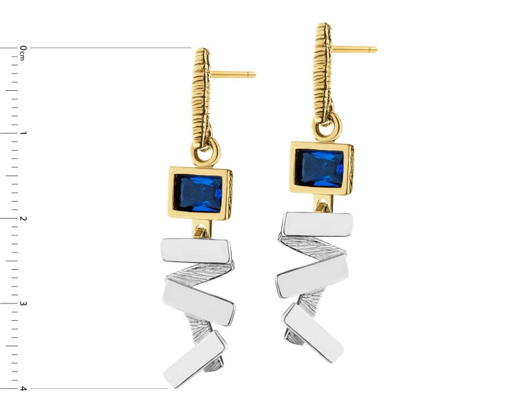 Rhodium-Plated Silver, Gold-Plated Silver Earrings with Glass