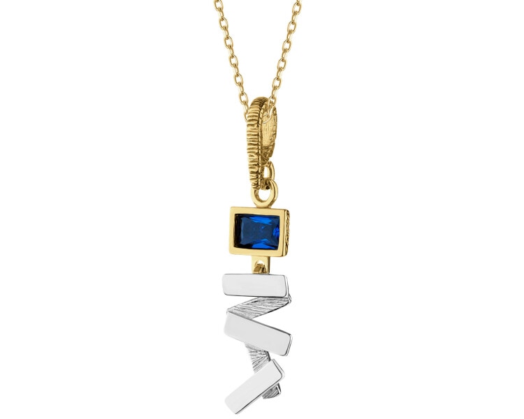 Rhodium-Plated Silver, Gold-Plated Silver Pendant with Glass