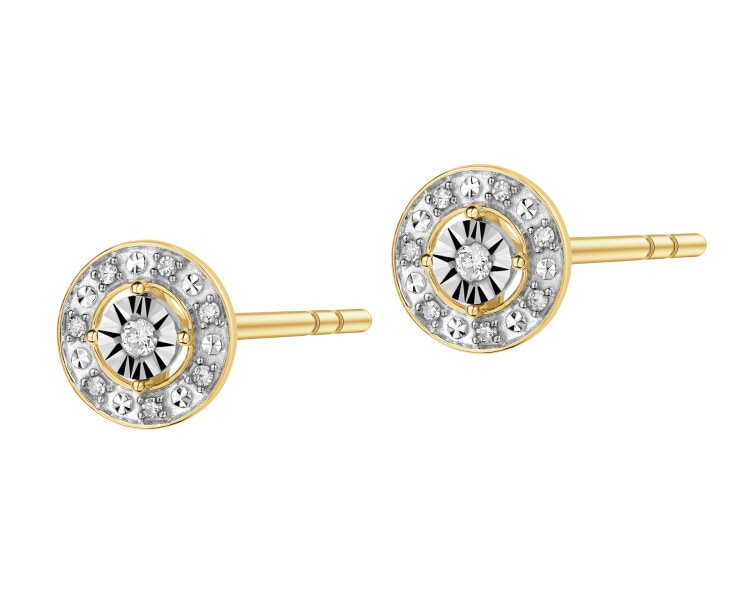 375 Yellow And White Gold Plated Earrings with Diamonds - 0,08 ct - fineness 375