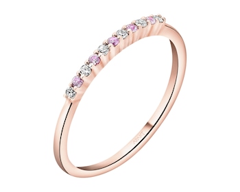 Prsten z růžového zlata s diamanty a safíry - ryzost 585