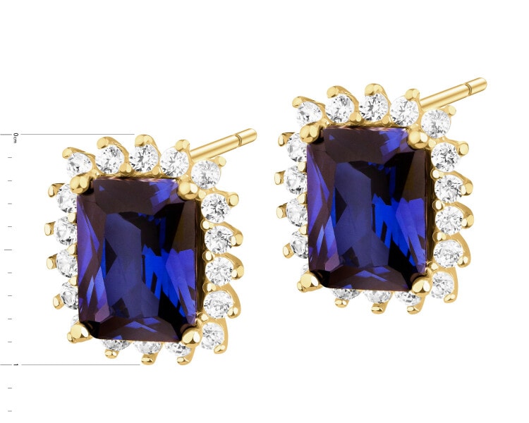 8 K Yellow Gold Earrings with Synthetic Sapphire