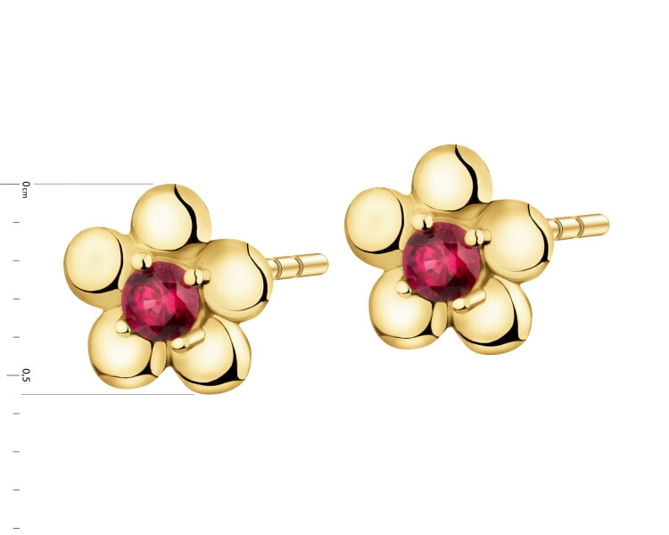 14 K Yellow Gold Earrings with Synthetic Ruby