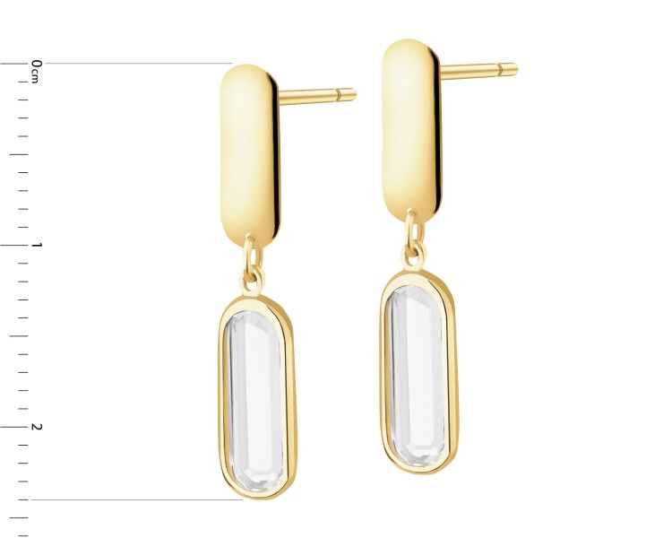 9 K Yellow Gold Dangling Earring with Glass