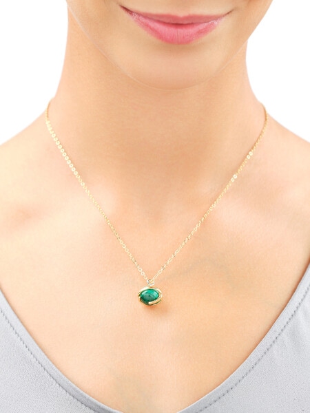 Gold-Plated Brass Necklace with Synthetic Malachite